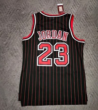 Mitchell & Ness Bulls Michael Jordan #23 Black Pinstripe Jersey NBA Men Size M picture