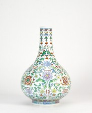 Fine Chinese Qing Qianlong MK Doucai Floral Gallbladder Form Body Porcelain Vase picture