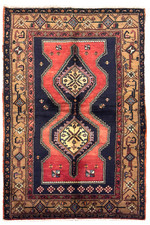 Vintage Hamedan Tribal Geometric Hand Knotted Wool Oriental Rug 5x8 Navy Area picture