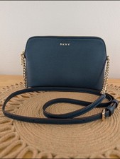 DKNY Dark Green Bryant Dome Mini Leather Crossbody Bag Gold Chain Strap Zip Top picture