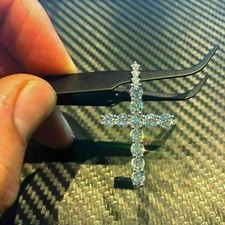 Halloween & Christmas Sa1e 1CT White Diamond Cross Pendant 14K White Gold Plated picture