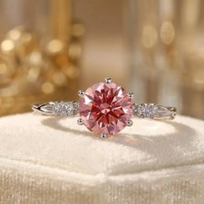 RARE 2.85 Ct Certified Treated Pink Diamond Solitaire Ring In 925 Silver picture