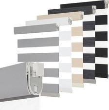 Gray METechs No-Drill Zebra Blinds – Dual Layer Light Filtering Cordless Shades picture