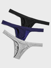 Men's Shein Polyester Black Navy Gray Sexy Thong Panties Underwear - Pack of 3 picture