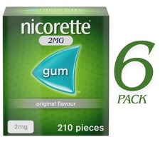 6 X Nicorette ORIGINAL Flavour Gum 2MG 210 Pieces 