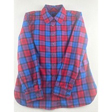 Talbots Womens Small Red Blue Purple Plaid Flannel Button Down 100% Cotton Shirt picture