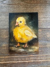 aceo original painting art card baby chick farm animal picture