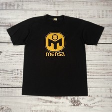 Vintage 80s Mensa International High IQ Society Promo Black Shirt Adult L Genius picture