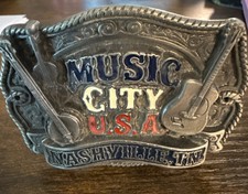 Vintage 1992 Music City USA Nashville TN Belt Buckle Country Music Banjo Guitar picture