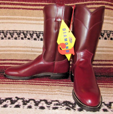 Women's VTG Justin Diamond J Burgundy Leather Roper Cowboy Boots 6 B NEW in Box picture