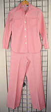 Vintage 70s Pants Top Set Red White Candy Stripe Size S/M Ecco Bay Poly Made USA picture