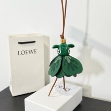 Loewe Puzzle Little Elf Charm Green Leather Bag Pendant Gold Anagram Dice New picture