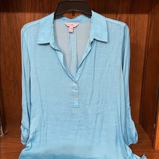 Lilly Pulitzer Everglades Long Sleeve Blue Top Blouse‎ Size M picture