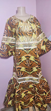 African Ankara Wax Print Maxi Boubou Dress |Handcrafted| Brown & Gold Geometric picture