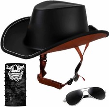 GYLRFAN Retro Motorcycle Half Helmet, Western Cowboy Hat Helmet Open Face DOT... picture