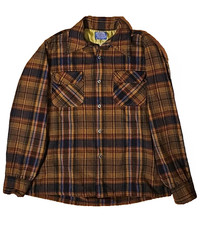 PENDLETON Vintage Board Shirt Mens SZ M Brown Plaid Wool Flannel Loop Collar 60s picture