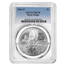 2002-W $1 UNC West Point Silver Commemorative PCGS MS70 Blue Label picture