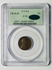 1914 D Small Cent Lincoln Penny PCGS F-15 BN CAC Old Green Holder Low CAC POP picture