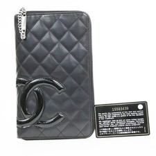 CHANEL CC Cambon Line Zip Around Long Wallet Patent Leather Black Italy 31KD741 picture