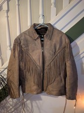 Yukon Jack Leather Vintage Motorcycle Jacket Brown Fridge 80s Mens XL Fringed picture