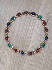 Vintage Ciner Gold Tone Multicolor Cabochon Link Necklace Signed picture