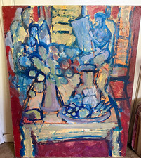⭐ ORIGINAL 1940s-50s ABSTRACT EXPRESSIONIST STILL LIFE PAINTING VINTAGE ART ⭐ picture