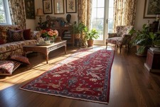 3'9 x 8 Vintage Carpet Hand Knotted Pictorial Hunting Animal Wool Area Rug 4x8 picture