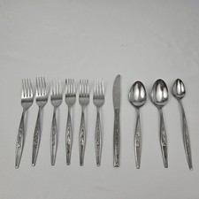 Vintage Carlton Stainless Flatware Spoons Forks Knife 10pc MCM Woodcrest Japan picture