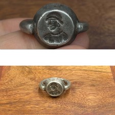 Antique near eastern king engraving seal solid silver ring picture