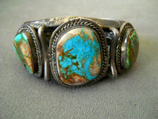 Native American Navajo Royston Turquoise Heavy Sterlin Silver Cuff Bracelet 109g picture