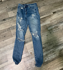 American Eagle Outfitters Super Stretch High Rise Skinny Jeans Blue Distressed picture