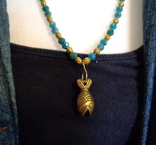 Artisan crafted, beautiful, 24” hand knotted apatite and gold plated bead strand picture