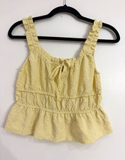 Auden Women’s S Yellow Solid Scoop Neck Sleeveless Ruffle Tie Tank Top picture