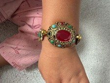 Vintage Turkish Style Bohemian Antique Gold Multicolored Gemstone Bracelet picture