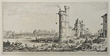 1629 Jacques Callot Vue du Pont Neuf Paris Etching 2nd State Lieure 668 picture