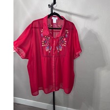 The Paragon Vintage Red Embroidered Floral Boho Peasant Blouse 3X 90s Y2K picture