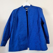 Additions by Chico's Womens Jacquard Pattern Blue Blazer Jacket Size 3 Casual picture