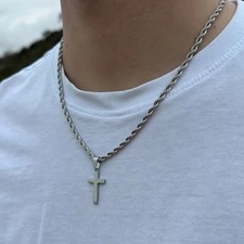 Stainless Steel Cross Pendant Necklace Hip Hop Simple Chain Silvery Gift Men New picture