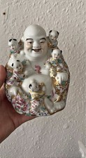 Vintage Chinese Famille Rose Porcelain Laughing Buddha & Five Children Figurine picture