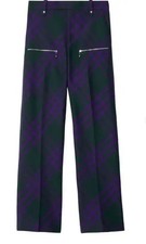 New Burberry Check-Pattern Wool Trousers - Green and Purple picture