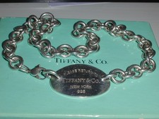 PLEASE RETURN TO TIFFANY & CO STERLING SILVER NEW VERSION OVAL TAG NECKLACE 15.5 picture