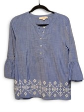LOFT Light Blue Cotton Embroidered Blouse picture