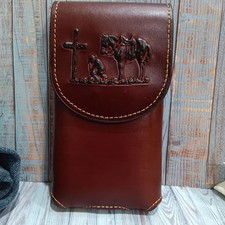 Montana West Belt Loop Phone Holster Praying Cowboy Genuine Leather Embossed 7