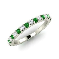 0.72 Ct Real Natural Emerald Diamond Anniversary Eternity Band 14K White Gold picture