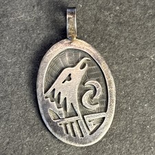 Gene Pooyouma Hopi Sterling Silver Vintage Eagle Pendant Ae picture