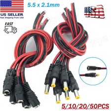 5/50Pcs DC Power Pigtail Cable Male Female Barrel Connectors Adapter 5.5 x 2.1mm picture