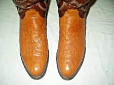 Vtg LUCCHESE Exotic Emu Leather Cowboy Western Boots Size 8.5D Men's *Tan* picture