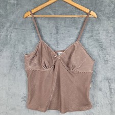 Womens Top XL Brown Fairy Grunge Babydoll Y2K Coquette Satin Cami Goblin Crochet picture