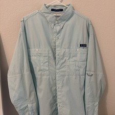 Columbia PFG Shirt Mens Extra Large Teal Plaid Super Tamiami Fishing Vented picture