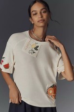 Maeve Anthropologie Women’s L Embroidered Fruit Patch Boxy Top Cream Cotton Top picture